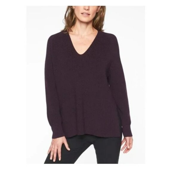 Athleta Switchback Wool-Blend Sweater, Auberge Purple, V-Neck Oversized, Small - Picture 2 of 8